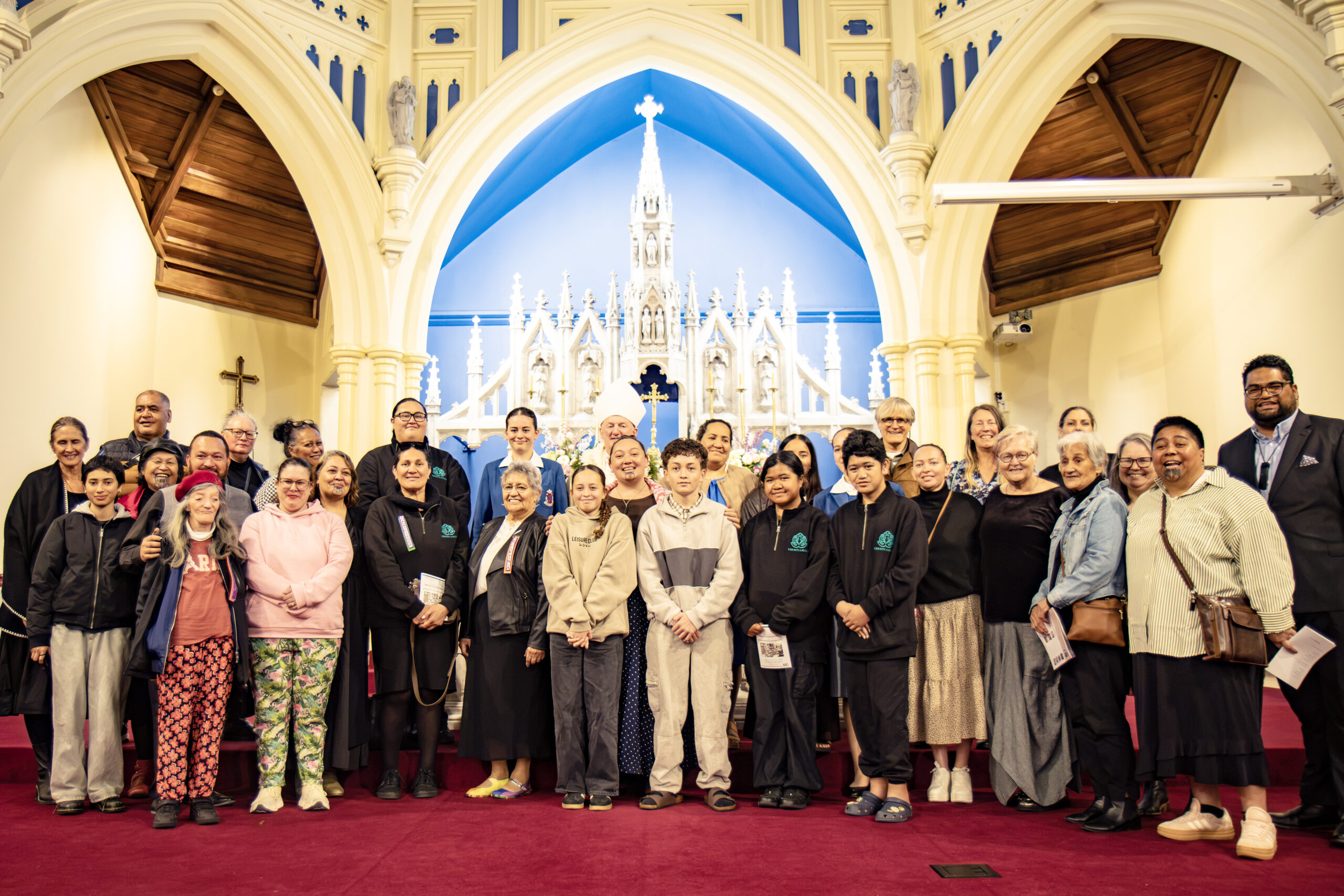 Hawke’s Bay Māori Apostolate pilgrims with Bishop John at St Mary of the Angels.